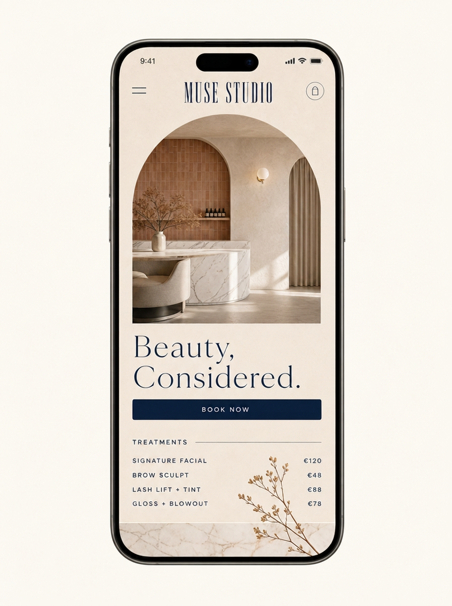 Mobile version of the Muse Studio beauty salon website
